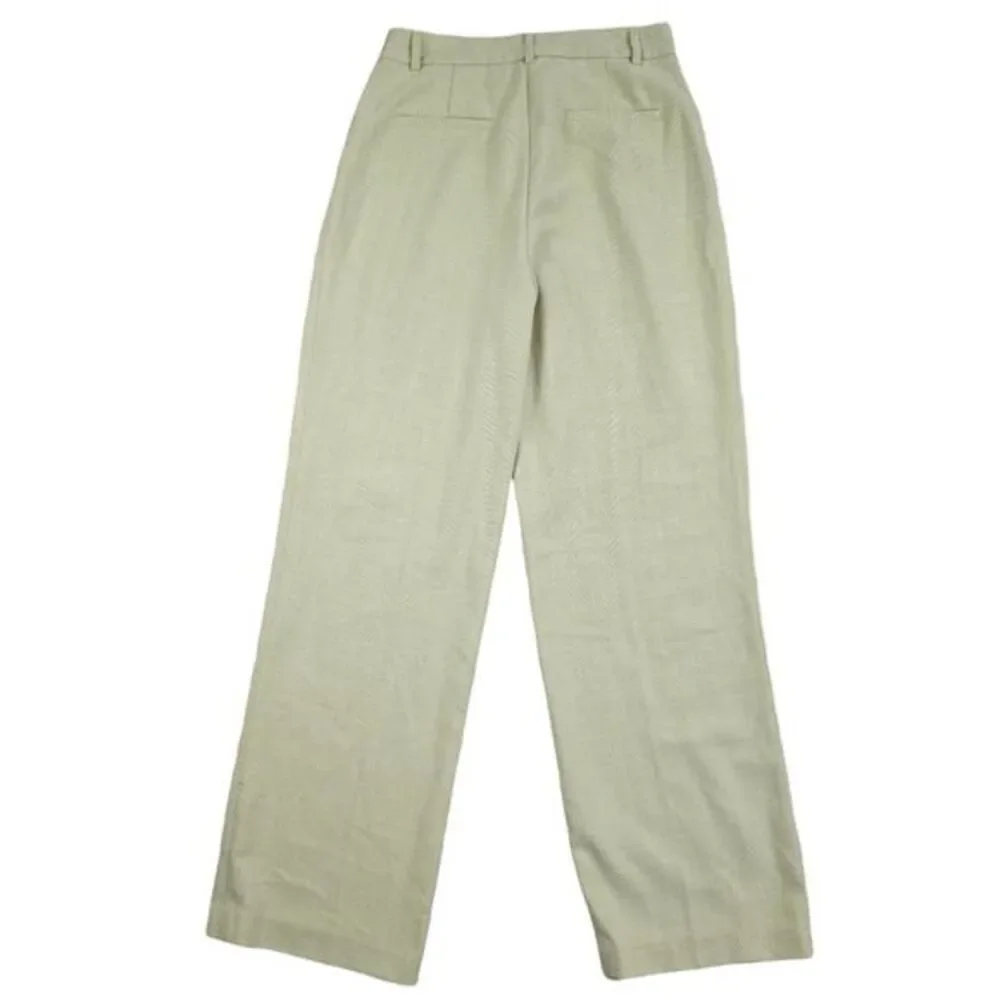House of Harlow -1303 High Rise Pleated‎ Trouser Pants Textured Straight Green 6